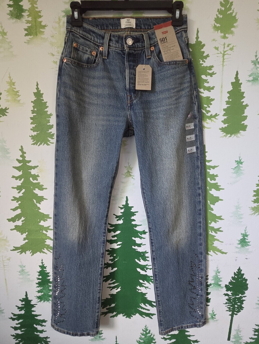 Levi's 501 26x30 Curve Stretch Straight Jeans in Faded Blue